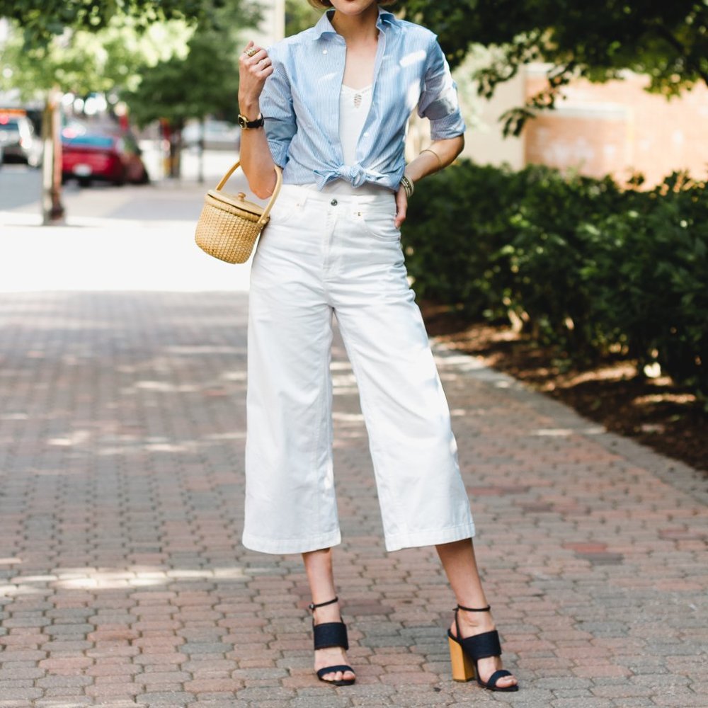 Topshop Wide-Leg Crop White Jeans, Size 26